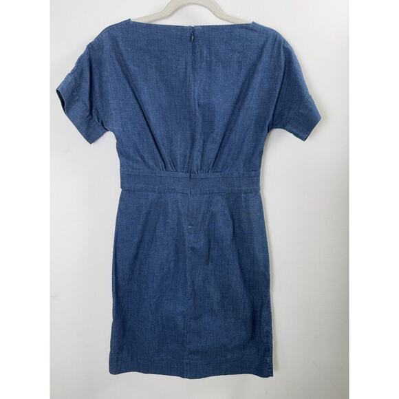 COS Chambray Boat Neck Sheath Dress Preppy Classic Timeless Twee Casual Classy 4 - Picture 7 of 10